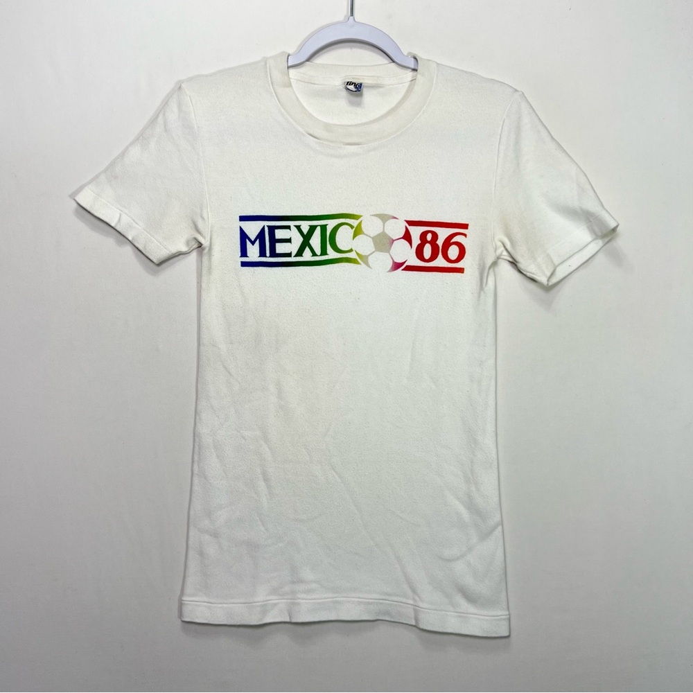 Vintage 1986 World Cup Soccer Futbol Tee Shirt Womens XS Team Mexico Graphic